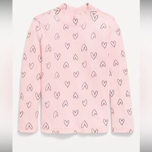 Old Navy Pink Long Sleeve Mock-Neck Heart Print Top